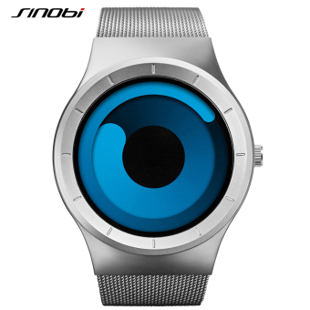 SINOBI Brand Men Stainless Steel Mesh Strap Sport Fashion Quartz Wristwatches(Silver/Blue)  
