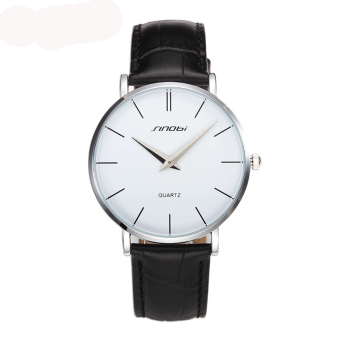 Sinobi Slim Analog Leather Quartz Watch (Silver+White)  