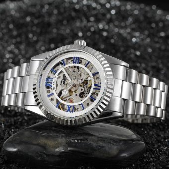 Skeleton Automatic Men White Wristwatch Stainless Steel Bracelet - intl  