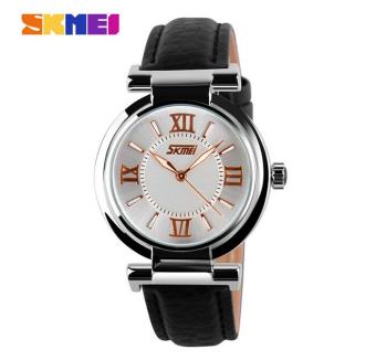 SKMEI 9075 Fahsion Women's Leather Watch Quartz Watch Waterproof Digital Wristwatch - Black - intl  