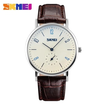 SKMEI 9120 Classic Lovers Couple Watch Quartz Waterproof Automatic Date Wrist Watches Women Men's Watches- Women - Brown Belt White - intl  