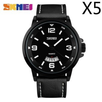 SKMEI Fashion Casual Quartz Watches Men Leather Strap Complete Calendar Watch 50M Water Resistant Luxury Wristwatches 9115,5pcs/pack - intl  