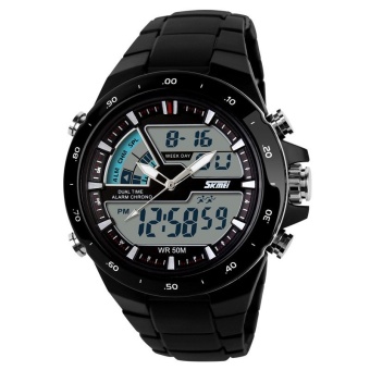 SKMEI Fashion Men's Sport LED Waterproof Rubber Strap Wrist Watch -Black+White 1016 - intl  