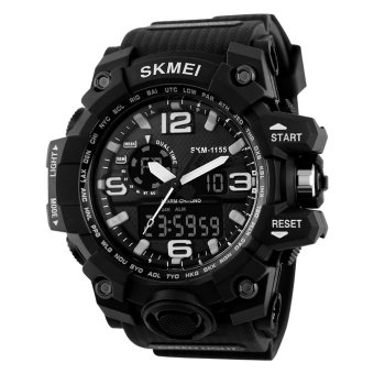 SKMEI Merek Tonton 1155 Pria Quartz Digital Sports LED Militer 50M Waterproof Dual Tampilan Kalender Jam tangan  