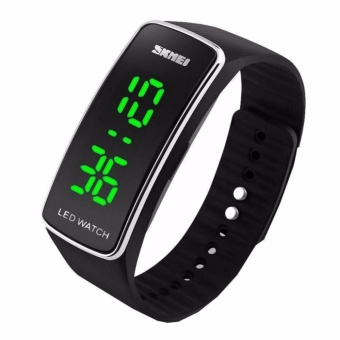 SKMEI Sport Rubber LED Watch 1119 Water Resistant Anti Air WR 50m Jam Tangan Olahraga Gym Lari Casual Gelang Modern Simpel Design - Hitam Silver  