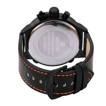 SKONE Big Face 3 Time Zone Analog Quartz PU Leather Men Sports Army Military Wrist Watch orange  