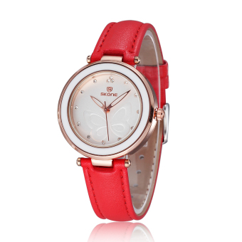 Skone Women Fashion Rhinestone Watches Casual Dress Quartz Ladies Brand Bracelet Watch Red  