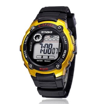Sports Boy Digital LED Quartz Alarm Date Wrist Watch Waterproof Gold - intl  