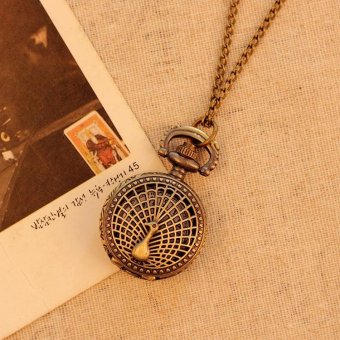 stazub Small Peacock Pattern Retro Vintage Pocket Watch Women Necklace Quartz Alloy Pendant With Long Chain Wholesale (bronze) - intl  