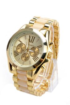 SuperCart Unisex Women Men's Round Shape Beige Stainless Steel Strap Watch - Intl  