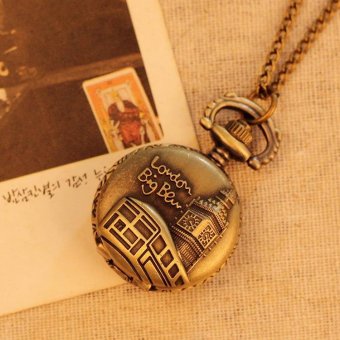 svoovs Necklace Pocket Watch For Men Women Best Gift Quartz Alloy Pendant Bronze With Long Chain London Building Pattern (bronze) - intl  