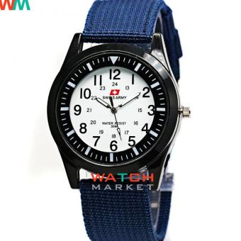 Swiss Army 0027 - Jam Tangan Wanita - Strap kanvas Biru - Hitam Putih  