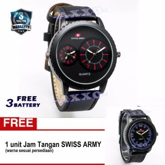 Swiss Army BOGOF SA 0066 Dual Analog - Jam Tangan Pria - Kulit Hitam Variasi Merah (Bonus SA 0063/64/65)  