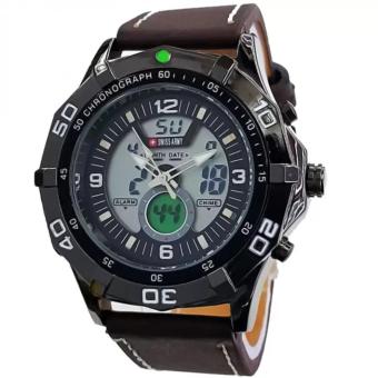 Swiss Army Dual Time Jam Tangan Pria - Letaher Strap - Coklat SA 7865 art  