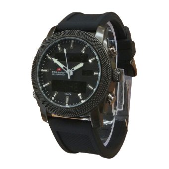 Swiss Army - Dual-Time- Jam Tangan Pria - SA-2189N Body Hitam - Karet Hitam  