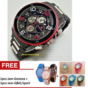 Swiss Army Dual Time - Jam Tangan Pria - Stainless Steel - SA 1617 BR + Free Jam Q&Q Sport & Jam Geneva  