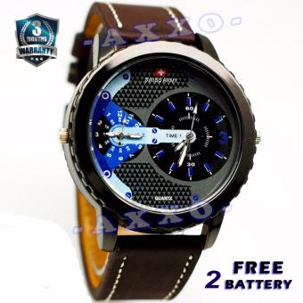 Swiss Army Dual Time - Jam Tangan Pria - Strap Kulit - Coklat Tua Variasi Biru - SA 0047  