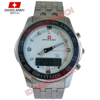 Swiss Army - Jam Tangan Analog Digital Pria - Stainless Putih - Dial Putih - Bezel Putih SAX 1206-06  