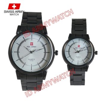 Swiss Army - Jam Tangan Analog Pria - Stainless Hitam - Dial Putih - Bezel Hitam SAX 1190-41  