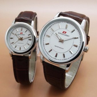 Swiss Army - Jam Tangan Couple - Strap Kulit Coklat - Dial Putih -SA-96A21  