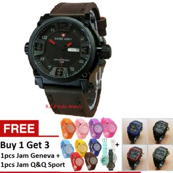 Swiss Army - Jam Tangan Kasual Pria - Leather Strap - SA 1441 DBB + Free Jam Geneva & Jam Q&Q Sport  