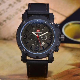 Swiss Army Jam Tangan Pria - Body Black – Black Dial – Black Leather - SA