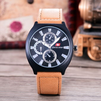 Swiss Army Jam Tangan Pria - Body Black - Black Dial - Brown Leather Strap - SA-KLT-9226B-BB-BROWN LEATHER  