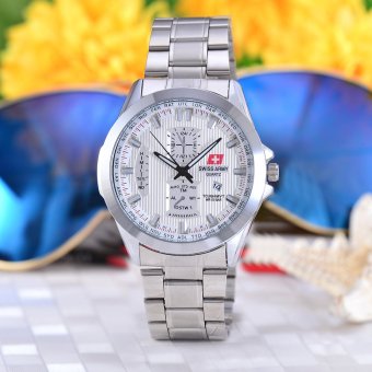 Swiss Army Jam Tangan Pria - Body Silver - White Dial – Stainless steel band - SA-RT-5389G-SW  