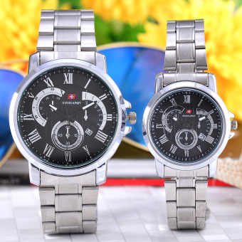 Swiss Army - Jam Tangan Pria dan Wanita - Body Silver - Black Dial - Stainless Steel Band - SA-5385-GL-TGL-SB-Couple  