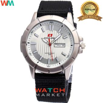 Swiss Army - Jam Tangan Pria - Dial Putih - Tali Kanvas Hitam - 029  