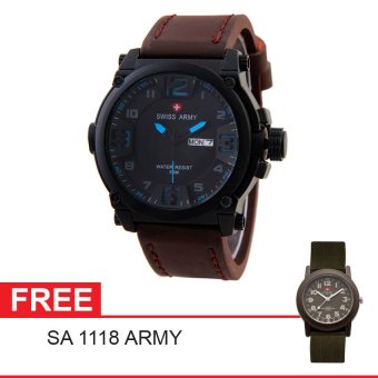 Swiss Army Mens Elegant - Cokelat - Stainless/Kulit - SA 7169 BL DABRW - Biru + Gratis Swiss Army  