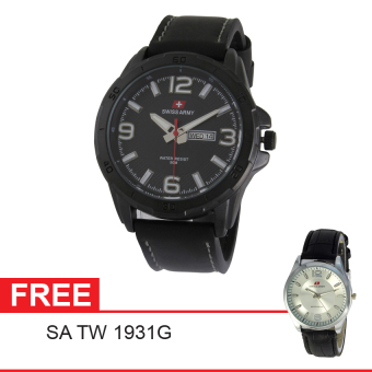 Swiss Army Men's Elegant - Hitam - Kulit - SA5022 FB + Gratis Swiss Army SA 1118  