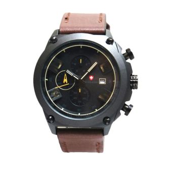 Swiss Army Men's - Jam Tangan Pria - SA 4076 MB Jarum Kuning Tali Coklat Tua - Chronograph - Tanggal - Kulit  