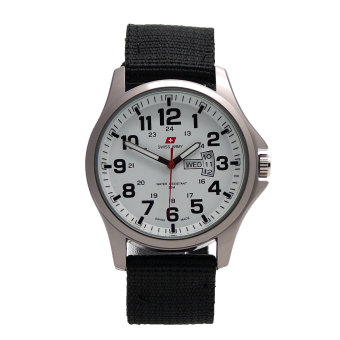 Swiss Army Men's - Jam Tangan Pria - SA 5105 M Bezel Silver - Kanvas - Tanggal Hari - 10 Buah  