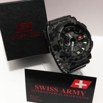 SWISS ARMY SA 405 - JAM TANGAN SPORT PRIA DUAL TIME- DIGITAL ANALOG - CORAK LORENG  