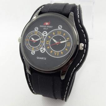 Swiss Army SA5172 - Jam Tangan Kasual Pria - Dual Time Mode - Leather Strap [Black]  