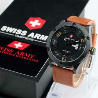 Swiss Army Tali Kulit Terbaru - Jam Tangan Pria Original SA-06021 - Tanggal Hari Aktif  