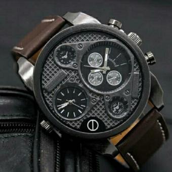 Swiss Time Dual Time - Jam Tangan Pria - Leather Strap -St131214 Coklat Tua  