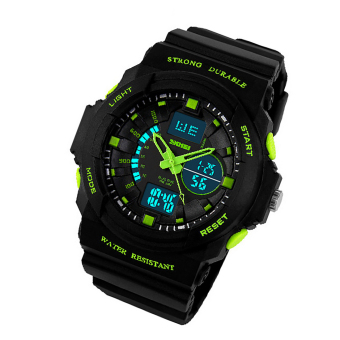 tampilan ganda tentara militer tahan air karet gelang multifungsi Chronograph elektronik Digital jam tangan sport untuk pria hijau  