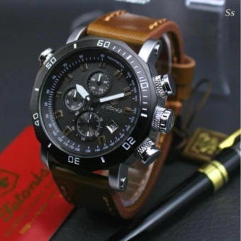 Tetonis Japan Origina -Jam tangan pria formal casual dan elegant - Lampu crono aktif dan date on - Leather Strap - Stainlless steel  