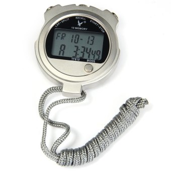 TF810 2 Rows 10 Memories Metal LCD Electronic Stopwatch with Calendar Alarm Function (SILVER)  