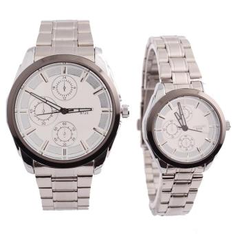 Three Sub-dials Steel Band Wrist Watch Pair in Package" - intl  