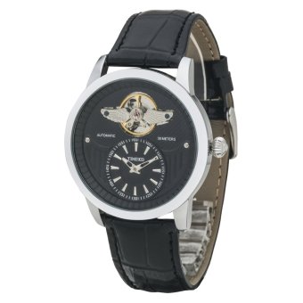 TIME100 Army-series Automatic Skeleton Black Genuine Leather Mechanical Men's Watch W70052G.01A  