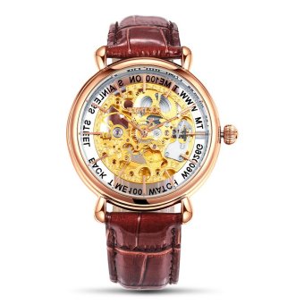 Time100 Skeleton Apparent Space Genuine Coffee Leather Strap Mechanical Couple Men's Wrist Watches W60026G.02  