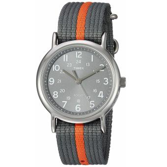 Timex Weekender Orange Stripe Nylon Slip Thru Strap Jam Tangan Pria - Gray/Orange  