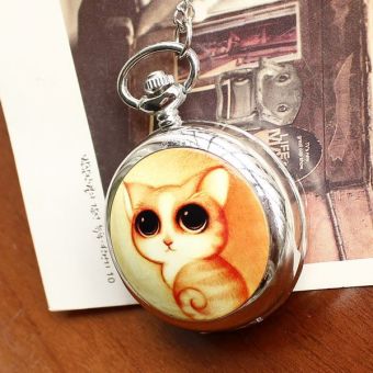 tongzhi Trendy fashion lovely cat ceramic pocket watch for women ladies quartz pendant necklace wholesale - intl  