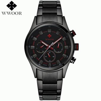 Top Brand Luxury Men Sports Watches Men's Quartz 24 Hours Date Clock Male Waterproof Black Steel Strap Army Military Wrist Watch(Black&Red) - intl  