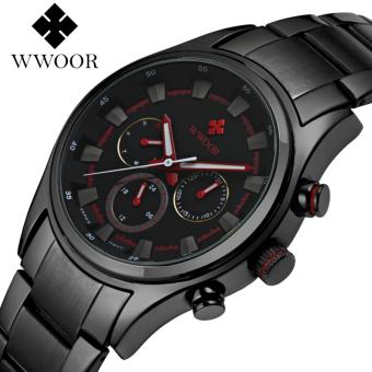 Top Brand WWOOR Fashion Mens Watches Stainless Steel Strap Quartz Men Dress Wrist Watch Casual Gift Clock Male watch(Black)-intl  