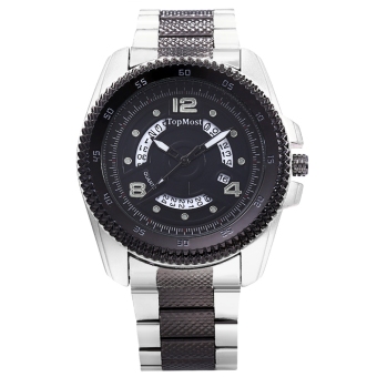TOPMOST 1931 Male Quartz Watch Serrated Dial Date Luminous Display 3ATM Wristwatch (Black)  
