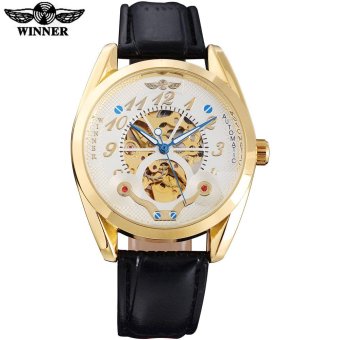 TWINNER fashion brand men mechanical watches leather strap hot casual men's automatic skeleton gold black watches reloj hombre - intl  